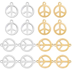 Золотой & Цвет Нержавеющей Стали Набор для поиска поделок для изготовления ювелирных изделий, в том числе 16шт 4 стиль 201 подвески из нержавеющей стали и соединительные звенья, плоские круглые с знаком мира, золотые и нержавеющая сталь цвет, 15~18.5x12.5~14x1 мм, отверстие : 1.4~1.5 мм, 4 шт / стиль
