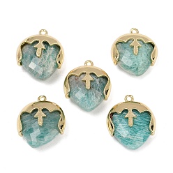 Амазонит Граненые подвески из натурального амазонита, с подвесками в форме слезы из латуни с покрытием стойки, золотые, 22.5x19x8 мм, отверстие : 1.6 мм