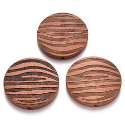 Перу Расписные бусы из натурального дерева, лазерная гравировка, плоский круглый с зеброй, Перу, 30x5 мм, отверстие : 1.6 мм