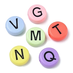 (52) Непрозрачная лаванда Непрозрачный акрил европейского бисера, бусины с большим отверстием, плоские круглые с буквы, разноцветные, 25.5x10.5 мм, отверстие : 6 мм, Около 95 шт / 500 г