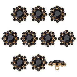 Черный 10шт. 1-отверстие для кнопок из сплава стекла, цветок, золотые, чёрные, 16.5x17x9.5 мм, отверстие : 2 мм