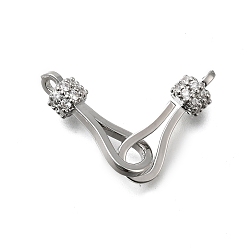 Платина Застежки-крючки и S-образные крючки из латуни с кубическим цирконием, без кадмия, без никеля и без свинца, платина, 37x7x7 мм, отверстие : 1.5 мм