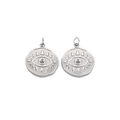 Edelstahl Farbe Anlaufgeschützt 304 Edelstahl-Anhänger mit Strass-Besatz, mit Ringe springen, Flachrund, Edelstahl Farbe, für 2 mm Strass, 17x15x2 mm, Bohrung: 3 mm, Sprungring: 4x0.5 mm, 2.5 mm Innen Durchmesser