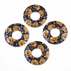 Steel Blue Fruit Seris Printed Wood Pendants, Donut with Lemon Pattern, Steel Blue, 45x5mm, Hole: 1.6mm