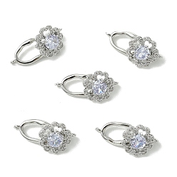 Real Platinum Plated SHEGRACE Bras Micro Pave Clear Cubic Zirconia Fold Ovar Clasps, Flower, Cadmium Free &  Lead Free & Nickel Free, Real Platinum Plated, 26mm, Hole: 1.2mm