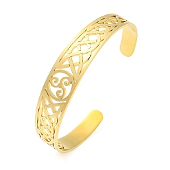 Золотой 304 браслеты с полыми открытыми манжетами из нержавеющей стали с трикетра/тройным узлом, золотые, внутренний диаметр: 2-1/2 дюйм (6.3 см), 13.5 мм