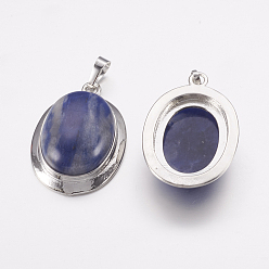 Содалитовое Природные подвески содалитом, с фурнитурой сплавочной платины тон, овальные, 37x25x10 мм, отверстие : 4x8 мм