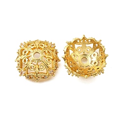 Настоящее золото 18K Колпачки для бусин из прозрачного кубического циркония в форме цветка из латуни, долговечный, без кадмия и без свинца, стойки покрытие, реальный 18 k позолоченный, 20x20x7 мм, отверстие : 2.6 мм