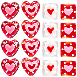 (52) Непрозрачная лаванда 16 шт. 4 стили эмалевые бусины ручной работы в технике лэмпворк, сердце и квадрат, разноцветные, 14~20.5x14~20.5x6~13.5 мм, отверстие : 1.2~2.5 мм, 4 шт / стиль