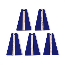 Полуночно-синий Кулоны из непрозрачной смолы и дерева, трапециевидные, темно-синий, 36.8x24.2x3.5 мм, отверстие : 2 мм