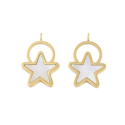 Настоящее золото 18K Природные подвески оболочки, ионное покрытие (ip) 304 подвески в виде звезд из нержавеющей стали, ручная полировка, реальный 18 k позолоченный, 19.5x13x2 мм, отверстие : 2 мм