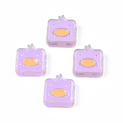 Violet Transparent Acrylic Beads, with Enamel, Square with Duck, Violet, 24x23x8mm, Hole: 3mm
