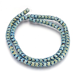 Зеленое Покрытие Гальванизировать немагнитных синтетический гематит нитей бисера, матовые, колонка, зеленый покрытием, 5x4 мм, отверстие : 1 мм, около 101~102 шт / нитка, 15.9 дюйм (40.5 см)