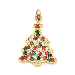 Рождественская елка 304 подвески из нержавеющей стали Rhinstone, золотые, с целью перехода в кольце, рождественская елка, 17.5x12.5x1.5 мм, отверстие : 2 мм