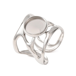 Stainless Steel Color 304 Stainless Steel Cuff Ring Components, Round Pad Ring Setting, Stainless Steel Color, 18mm,US Size 7 1/4(17.5mm), Tray Size: 10mm