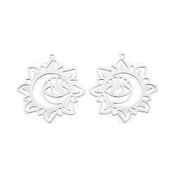 Нержавеющая Сталь Цвет Не тускнеющие 201 подвески из нержавеющей стали, цветок с глазом, цвет нержавеющей стали, 33.5x32x1 мм, отверстие : 1.4 мм