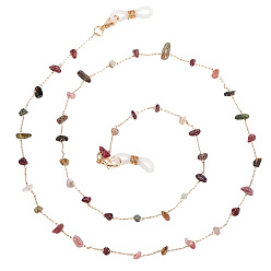 Смешанные камни Ремешок для очков из цепочек из сплава и крошки натуральных драгоценных камней, цепочки для очков с резиновыми петлями на концах, 680~685 мм