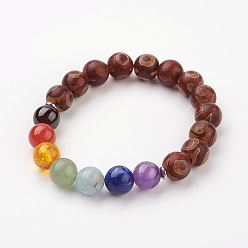 Kokosnuss braun Yoga Chakra Schmuck, Edelstein-Stretch-Armbänder, Runde, Kokosnuss braun, 2 Zoll (53 mm)