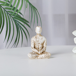 (404) Непрозрачное AB Кислое яблоко Смола йога человек молитва статуя, фэншуй медитация скульптура домашнее украшение, цветочный белый, 36x60x80 мм