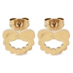 Golden PVD Vacuum Plating 304 Stainless Steel Stud Earrings for Women, Hollow Bowknot, Golden, 8.5x10mm
