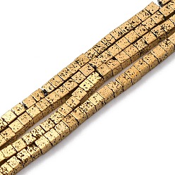 Светло-Золотое Покрытие Гальванические бусины из натуральной лавы, кубические, свет позолоченные, 2x2x2 мм, отверстие : 1 мм, около 179 шт / нитка, 16.14'' (41 см)