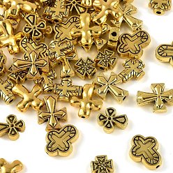 Or Antique 60 pcs 6 styles perles en alliage de zinc de style tibétain, croix, Or antique, 8~14x8~12.5x3~4mm, Trou: 1.2~2mm, environ 10 pièces / style