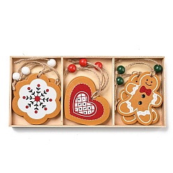 Mixed Shapes 9шт 3 стили рождественские деревянные подвесные украшения набор, веревки из мешковины для подвешивания елочных украшений, разнообразные, 130~152 мм, 3 шт / стиль