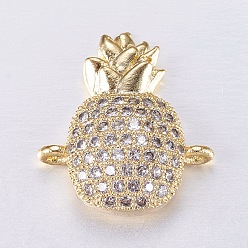 Золотой Латунные микро проложить кубических ссылки циркония, ананас, золотые, 16.5x14x4 мм, отверстие : 1 мм