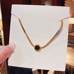 Golden Flat Round Pendant Necklaces, Titanium Steel Herringbone Chain Necklaces, Golden, 8.27~19.69 inch(21~50cm) 