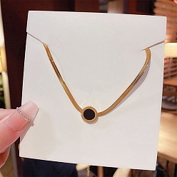Golden Flat Round Pendant Necklaces, Stainless Steel Herringbone Chain Necklaces, Golden, 8.27~19.69 inch(21~50cm)