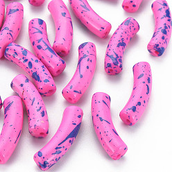 Ярко-Розовый Непрозрачные акриловые бусины, два тона, изогнутая трубка, ярко-розовый, 32x10x8 мм, отверстие : 1.8 мм, Около 330 шт / 500 г