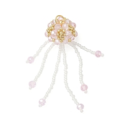 Pink Стеклянные большие кулоны, медуза, со стеклянными бусинами и 304 открытыми соединительными кольцами из нержавеющей стали, граненые, розовые, 62x19 мм, отверстие : 4.5 мм