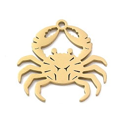 Chapado en Oro Real 18K 304 colgantes de acero inoxidable, encantos de cangrejo, separar, revestimiento de iones (ip), real 18 k chapado en oro, 24x25x1.3 mm, agujero: 1.8 mm