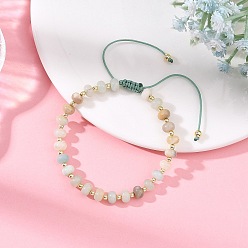 Flower Amazonite 6мм браслеты из плетеных бусин амазонита в форме цветка, Регулируемые плетеные браслеты с позолоченным синтетическим немагнитным гематитом, внутренний диаметр: 1.97 дюйм (5 см) ~ 3.46 дюйм (8.8 см)