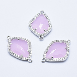 Бледно-Розовый Латунные микро проложить кубических ссылки циркония, со стеклом, граненые, слеза, платина, розовый жемчуг, 27x18x4.5 мм, отверстие : 1.4 мм