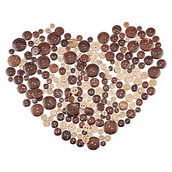 Coconut Brown Natural Coconut Buttons, 2-Hole, Flat Round, Coconut Brown, 10x3mm, Hole: 1.6mm, 120g/bag