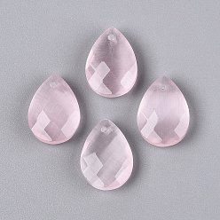 Pink Подвески кошачий глаз, слезинки, граненые, розовые, 17.5~18.5x12.5~13.5x5~6.5 мм, отверстие : 0.9~1.6 мм
