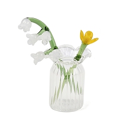 May Lily of the Valley Набор для украшения стола, состоящий из цветов и вазы, изготовленных вручную методом лэмпворк., белые, майский ландыш, 24.5~32.5x23.5~32.5x43~52 мм