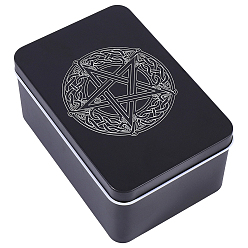 Black Knot & Star Printed Iron Tarot Card Collection Boxes, Tarot Card Storage Deck Cases, Rectangle, Black, 13x8.3x6cm