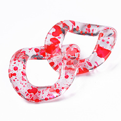Red Transparent Acrylic Linking Rings, Quick Link Connectors, for Curb Chains Making, Twist Oval, Red, 40x33x10mm, Inner Diameter: 19x23mm