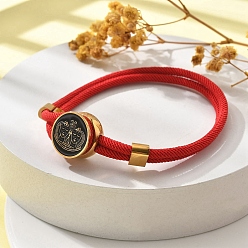 Близнецы Созвездие нейлоновые шнуры многорядные браслеты, двойная цепочка ювелирные изделия для женщин и мужчин, с золотой латунной фурнитурой и эмалевым шармом, красные, Близнецы, 8 дюйм (20.3 см)