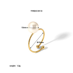 Настоящее золото 18K Винтажный шик 304 манжеты из нержавеющей стали и белого круглого искусственного жемчуга, на день матери или любой другой случай, реальный 18 k позолоченный, 10 мм, внутренний диаметр: 19 мм