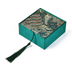 чирок Коробка из волнистой парчи и атласа в китайском стиле, Для браслетов, серьга, квадратный, зелено-синие, 10x10x4 см