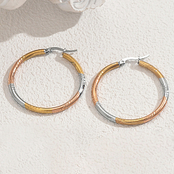 Золотой & Серебряный Стильные 201 двухцветные серьги-кольца из нержавеющей стали, 40x39 мм