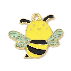 Bees Эмалевые подвески из сплава на тему пчел, золотые, Пчелы, 20x23x1 мм, отверстие : 1.6 мм
