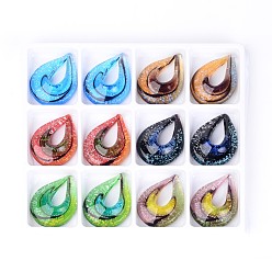 (52) Непрозрачная лаванда Подвески лэмпворк ручной работы, слеза, разноцветные, 50x38x11 мм, отверстия: 27x12 мм, 12 шт / коробка