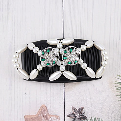 Белый Устройство для изготовления деревянных булочек для волос, расческа для волос, с пластиковой бусиной и стразами, белые, 75x107 мм