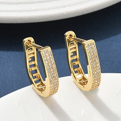 Настоящее золото 18K Латунные серьги-кольца из прозрачного кубического циркония, U-образный, реальный 18 k позолоченный, 20x16.5x4 мм