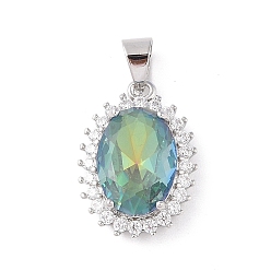 Разноцветный Латунные микро проложить кубического циркония подвески, овальные, платина, красочный, 21x15x7.5 мм, отверстие : 4x6 мм