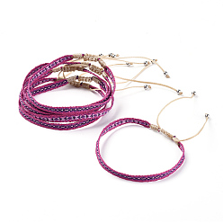 Red Unisex Adjustable Braided Bead Bracelets, with Stainless Steel Beads, Medium Violet Red, 1-7/8 inch~3 inch(4.7~7.5cm)